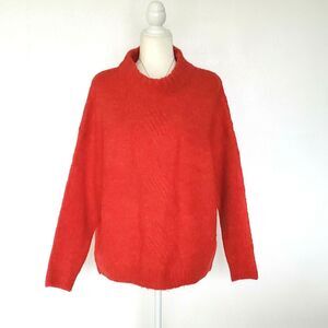 Michelle Nicole Sweater Size L Cable Knit Hot Red Oversized Wool Blend Mock Neck